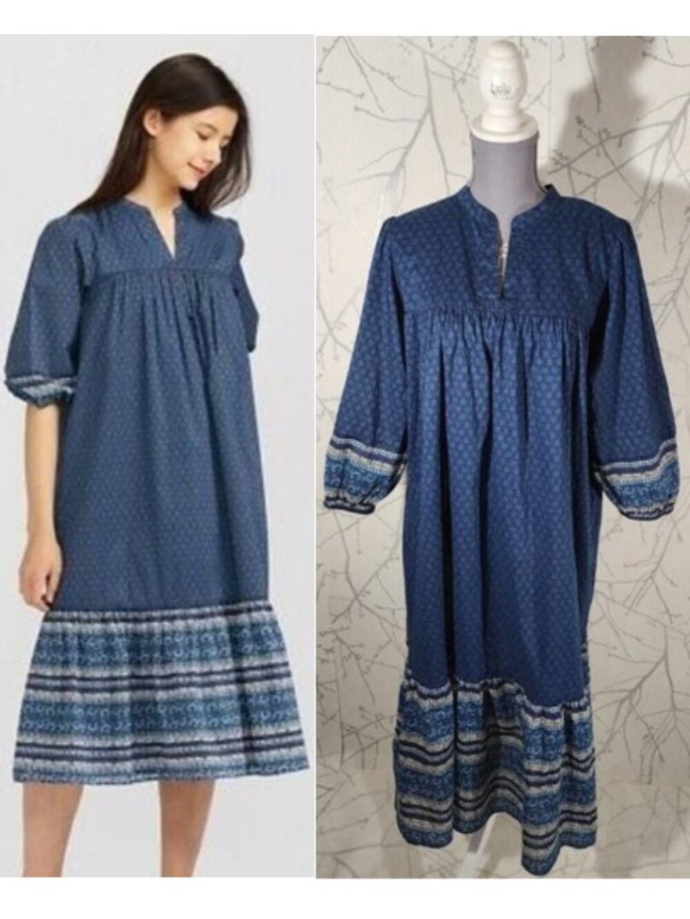 Anna Sui x Uniqlo Blue Boho Printed Flowy Midi Dress